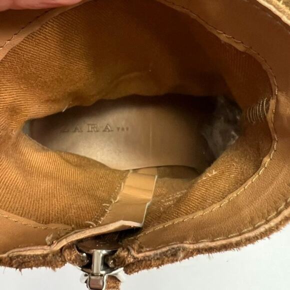 ZARA TRF SUEDE Booties 38 Camel Brown Ankle Side Zip Closure Western Rodeo Boho - Picture 14 of 14